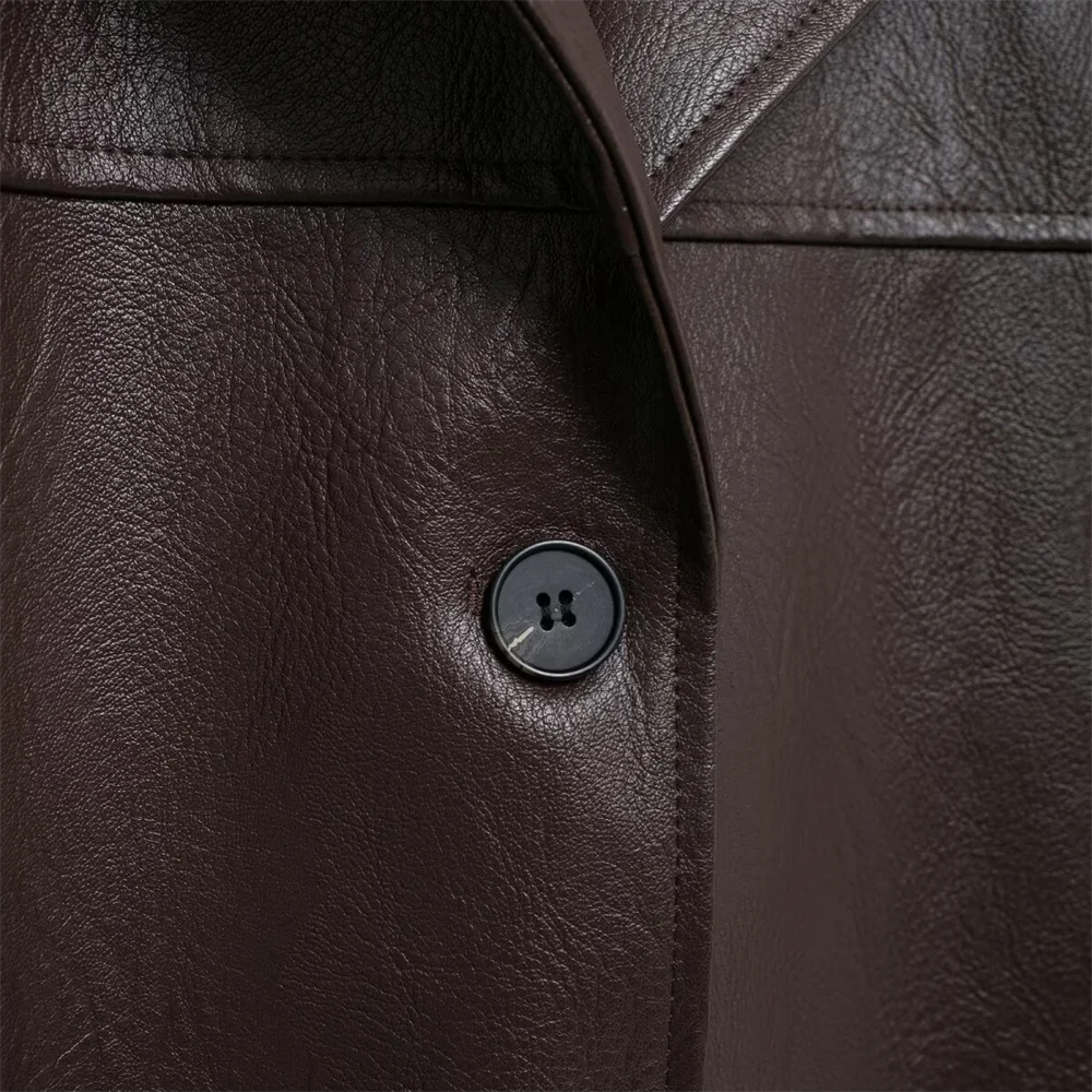 Женский кожаный пиджак Taop &amp Za однобортный жакет с отложным воротником