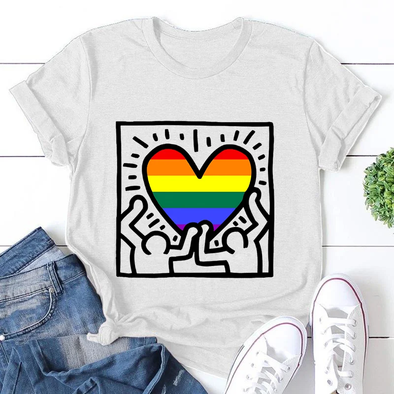 

Rainbow Heart Women TShirt LGBT Pride Month T Shirts Lesbian Gay Bisexual Transgender Queer Y2k Tops Tee Kawaii Oversize T Shirt