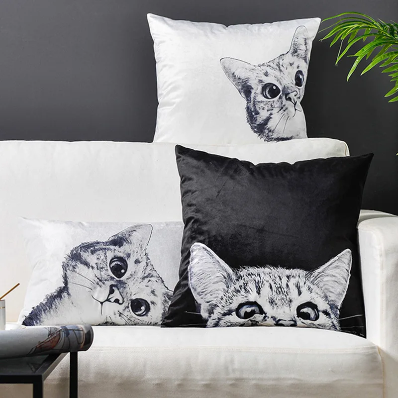 

Lovely Cat Pillow Cases for Sofa Home Decor Car Short Velvet Cushion Cover 45x45cm Cartoon Animal Pillowcase Cojines Decorativos