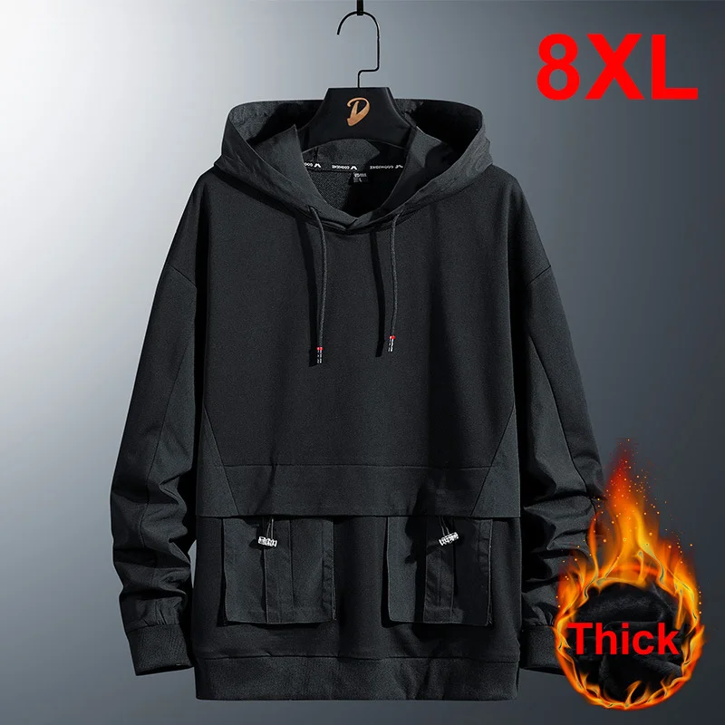 

Мужская толстовка размера плюс 8XL, модная повседневная толстовка с капюшоном и карманами, пуловер с капюшоном большого размера 8XL, мужские б...
