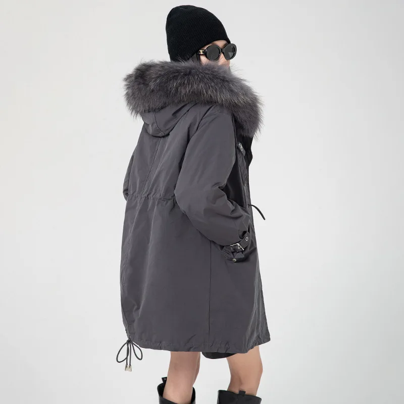 Down Jacket Women's Autumn Winter Raccoon Fur Collar 90% White Eiderdown Hooded Coat Warmer Medium Length Outwear Embroidery enlarge