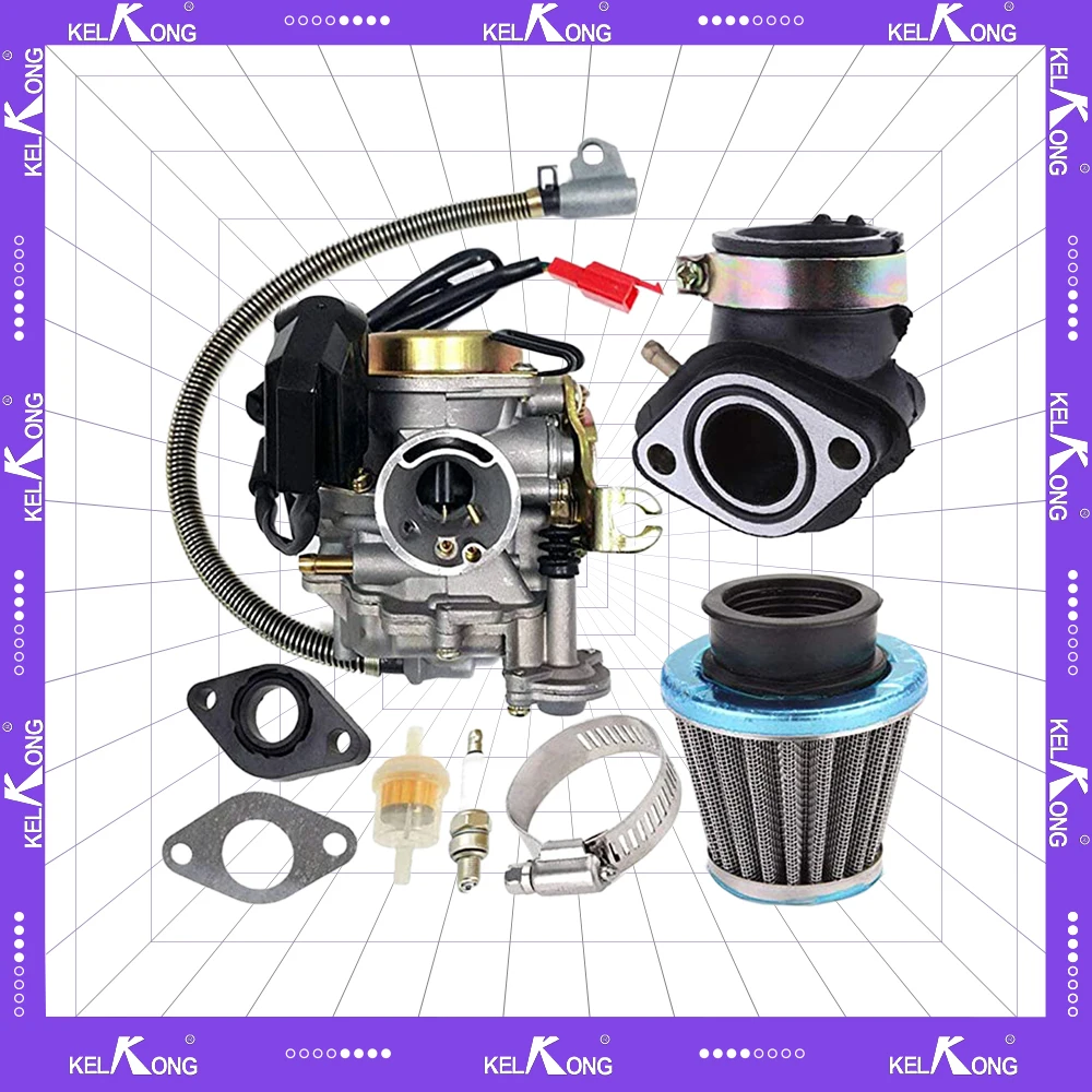 

KELKONG Carburetor for 139QMB GY6 50CC 49CC 4 Stroke Scooter Taotao Engine 18mm carb+ Intake Manifold