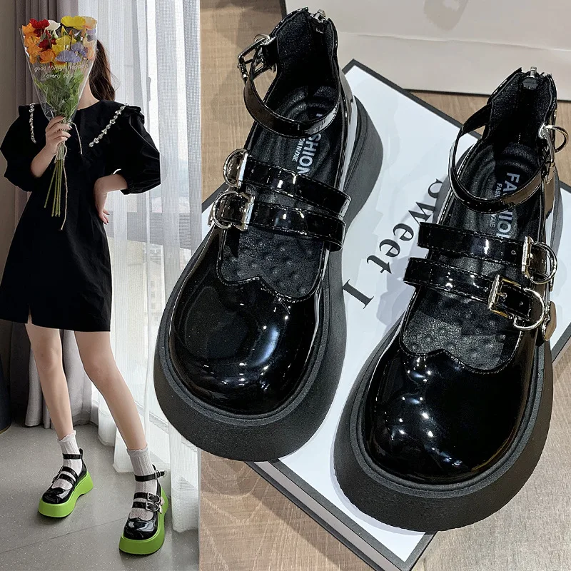 

Sweet Leather Shoes 2023 New Female Mary Jane Thick-soled Increase Japanese Lolita Shoes Summer Thin Jk Shoes Green