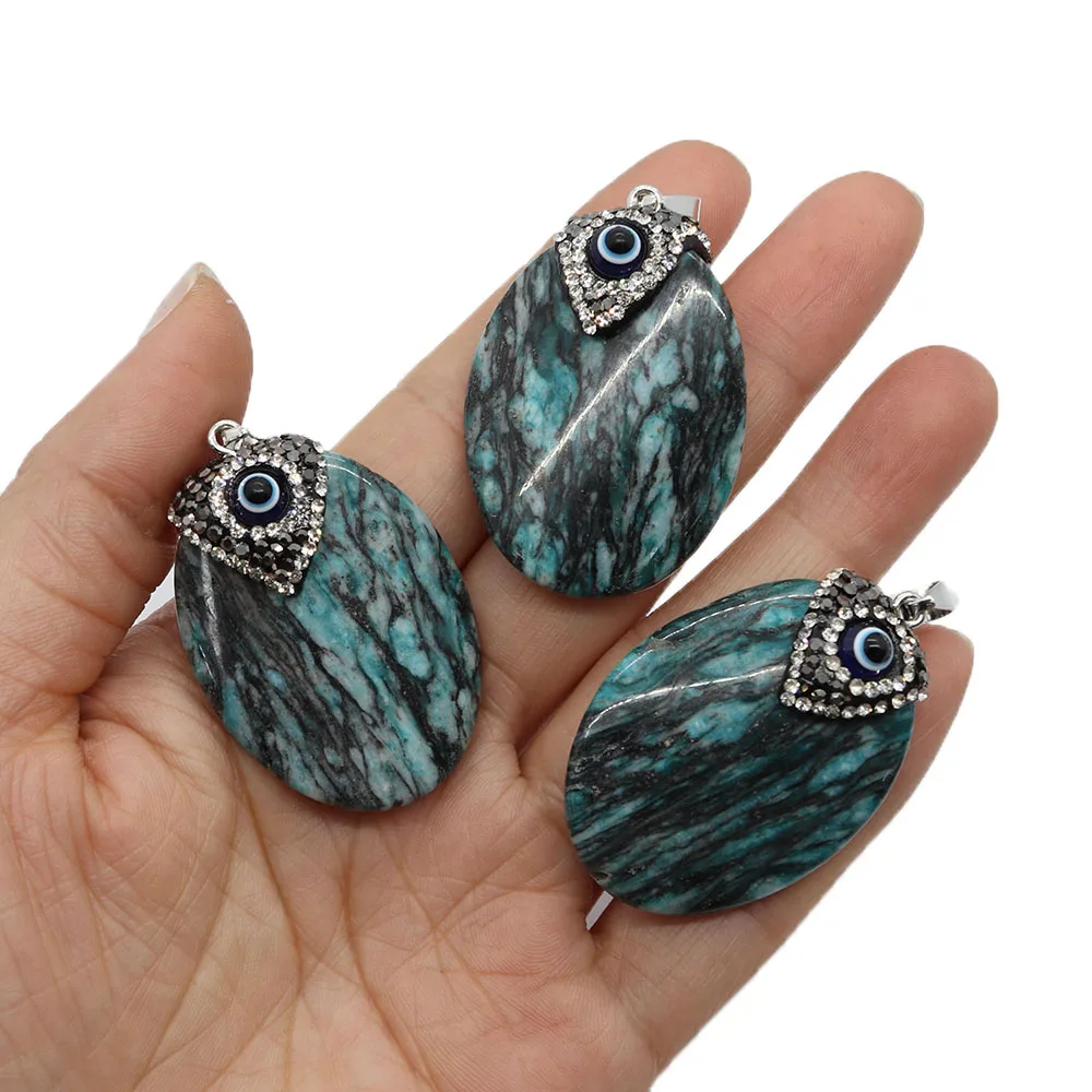 

Natural Stone Drop Shape Hainan Pine Pendant 25-45mm Inlaid Rhinestone Eyeball Jewelry Charm DIY Necklace Earrings Accessories