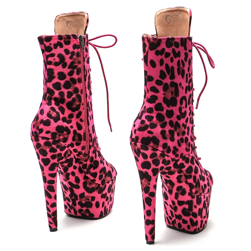 Leecabe 17CM/7Inches Leopard upper High Heel platform Boots Open toe  Pole Dance boot