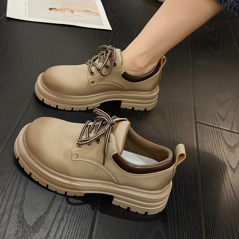 Women's Shoe 2022 New Fashion Retro Small Leather Shoes Soft Soles Comfortable Lace-up Boots British Style Casual Shoes Boots