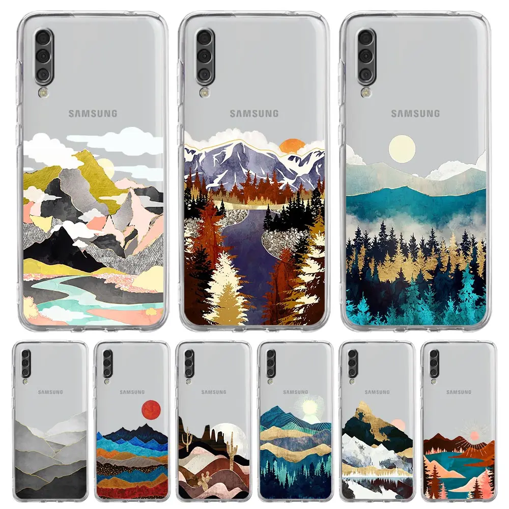

Hand Painted Scenery Clear Phone Case For Samsung Galaxy A12 A32 A50 A70 A20E A20S A10S A22 A30 A40 A52S A72 5G A02S Soft Cover