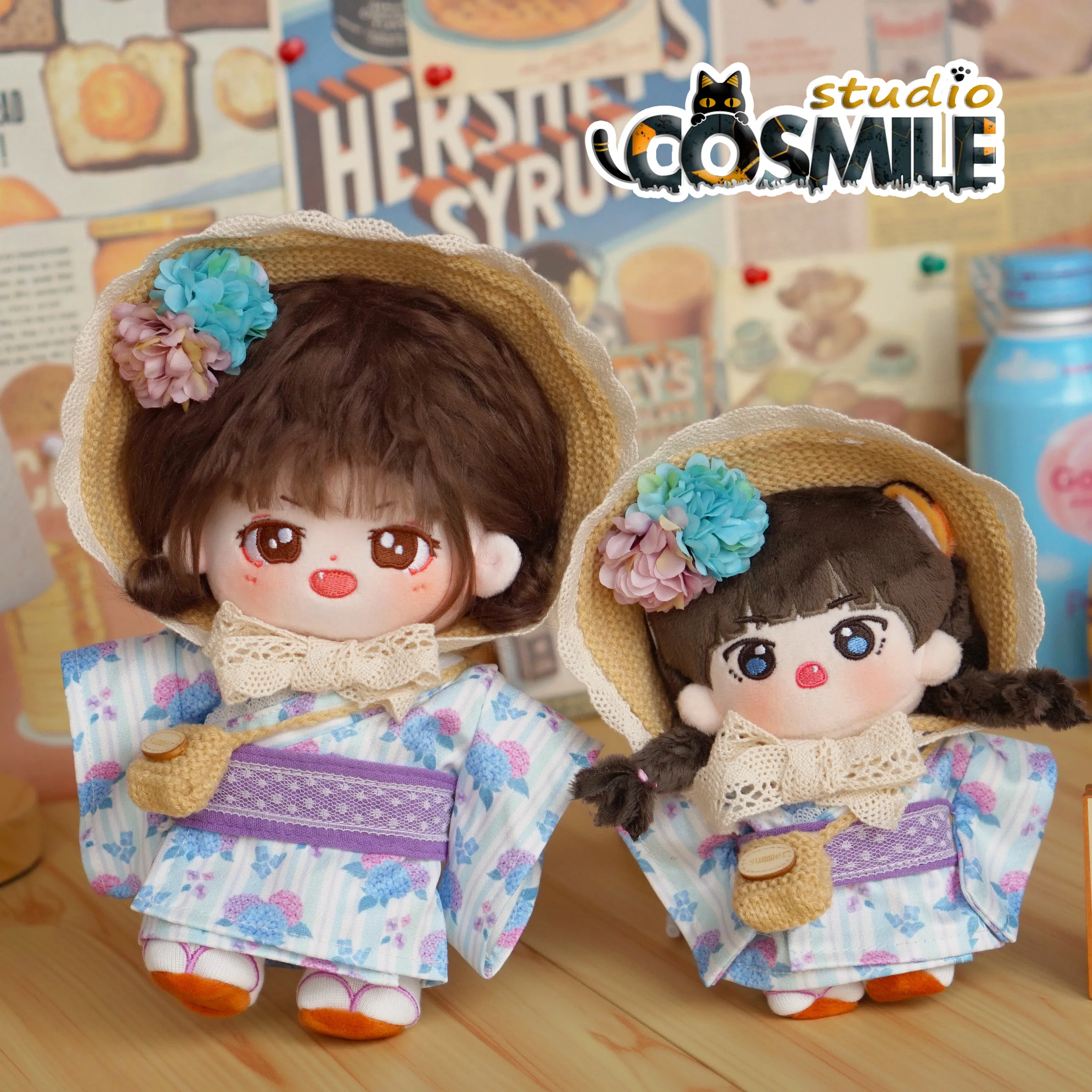 

Cosmile Natumaturi Summer Hydrangea Yukata Kimono Hat Costume for Stuffed Plushie 15cm 20cm Doll Clothes Clothing Dress up Sa