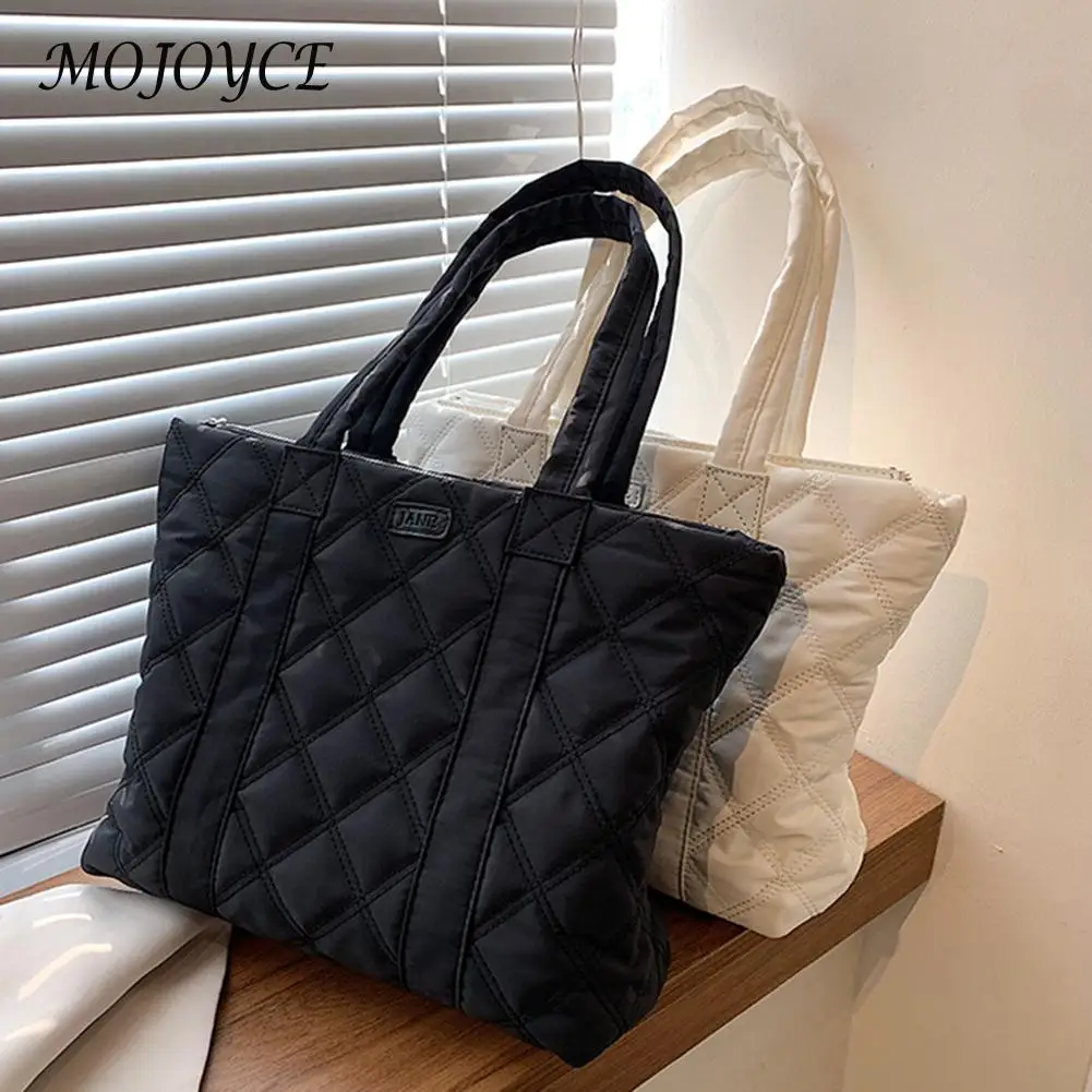 

Top-Handle Bag Diamond Lattice Nylon Handbag Lady Large Capacity Shopping Handbag Reusable Storage Folding Bag