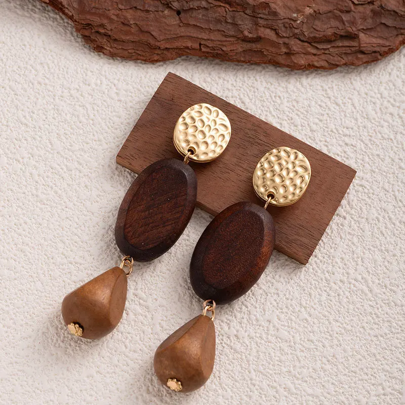 Фото Серьги с геометрическим рисунком, деревянные серьги, серьги Aretes Colgantes Pendientes Tous Jewelry №1