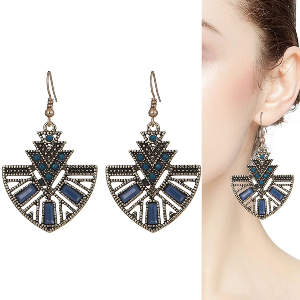 

2023 New Triangle Fan Point Diamond Vintage Earrings Personalized Ethnic Style Support Lowest Below 1$Price order luxury jewelry