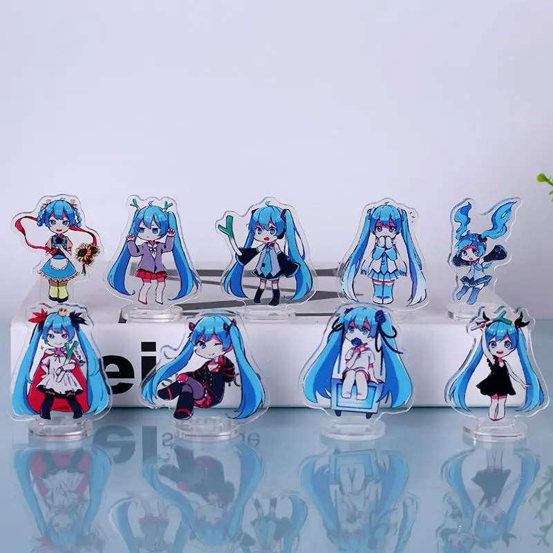 

9 шт. Мультяшные Мини Акриловые модели подставки Miku виртуальный певец кавайная Аниме Фигурка периферия настольные украшения Подарки Игрушка