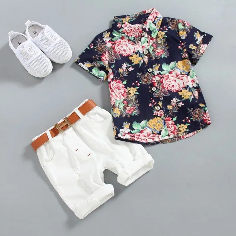 

2023 Summer Outing Korea Print Babys Boy Set kid clothing Suit shirt+shorts pant 2 PCS Clothes for Children's 2 3 4 6 8 10 years