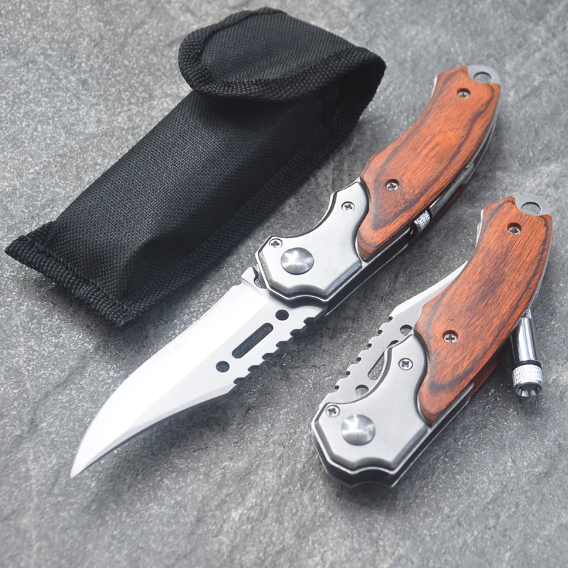 

8,12 ''карманный нож с деревянной ручкой 440C стальной тактический складной нож ножи для выживания Охота Кемпинг карманный нож с светодиодом