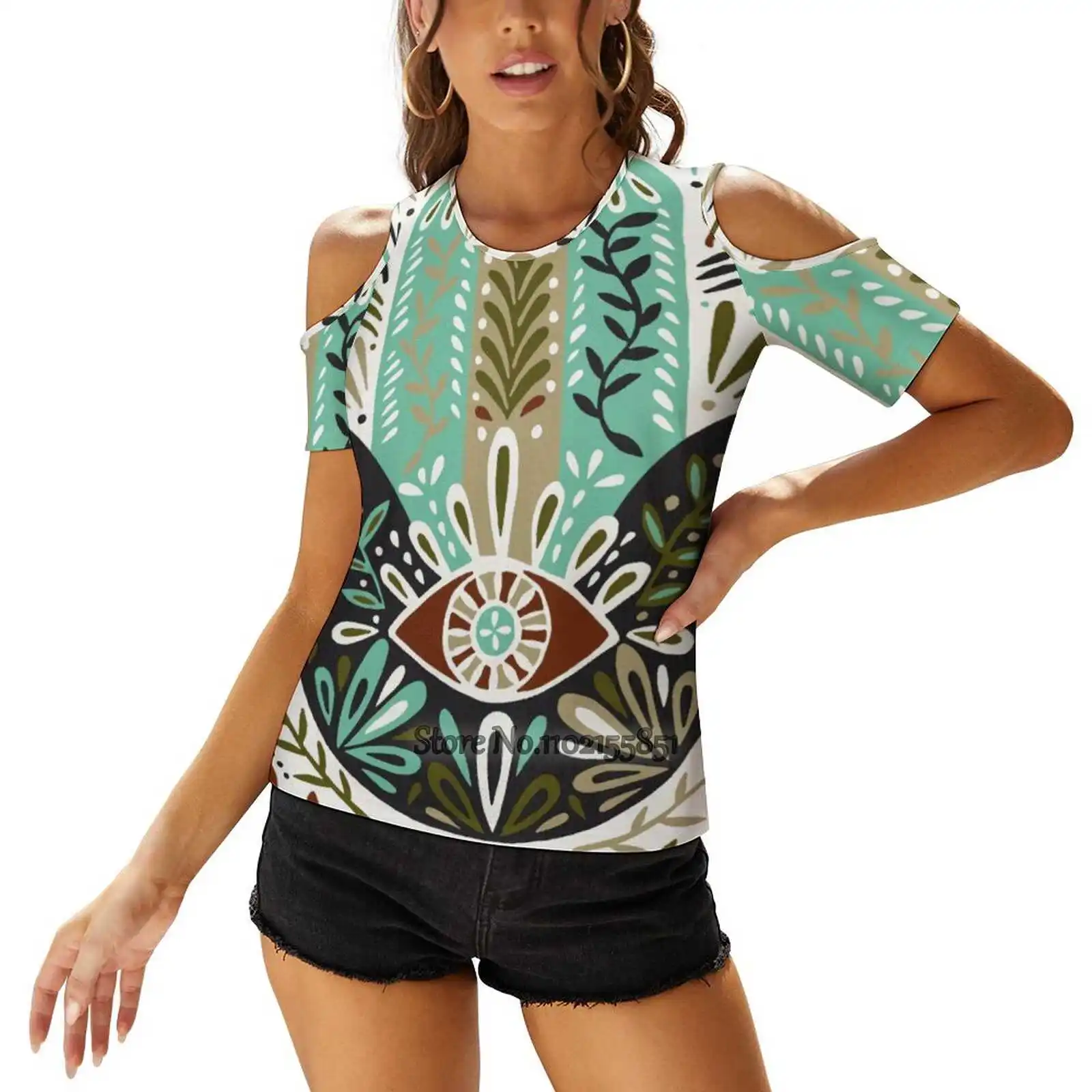 

Женская футболка Hamsa с коротким рукавом, повседневный топ свободного покроя с принтом рук земли, в стиле Хамса, природы, дзен