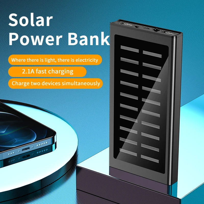 

20000mAh Light And Thin Metal Solar Charging Treasure Quick Charger Large Capacity Waterproof External Battery IPhone Huawei