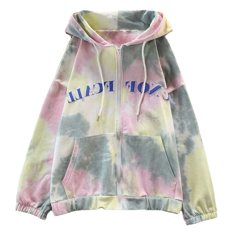 

2022 Fried Street Tie-Dye Cardigan Hoodies Women Street Casual Loose Sweatshirts Couple Zipper Hooded Cardigan coats