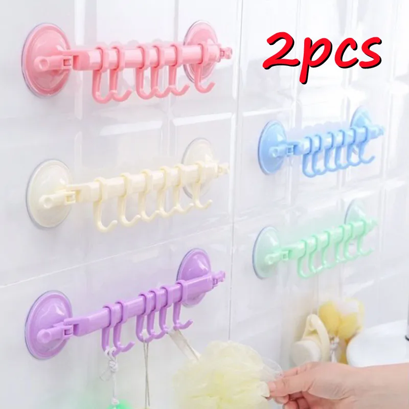 

2PCS Plastic Suction Cup Kitchen Hanger Organizer Bath Clothes Towel Bathroom Hook Cooking Tool Flexible Storage Rack Shelf