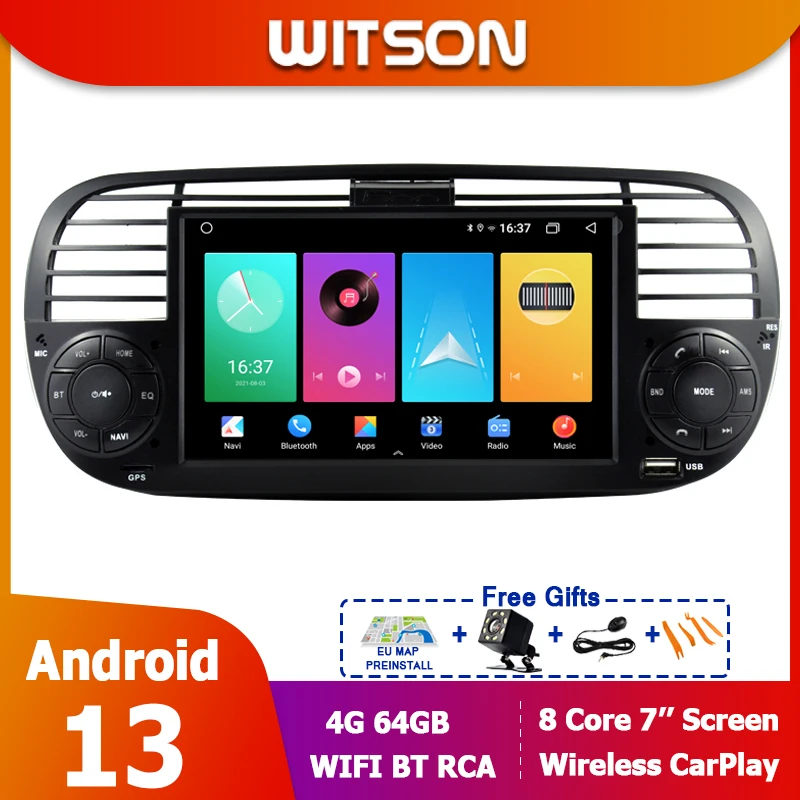 

Автомагнитола для FIAT 500 CarPlay, Android 13, мультимедиа 2007-2015, автомагнитола WITSON с экраном 7 дюймов, стерео, GPS, плеер DSP, RDS, FM, Wi-Fi, Bluetooth