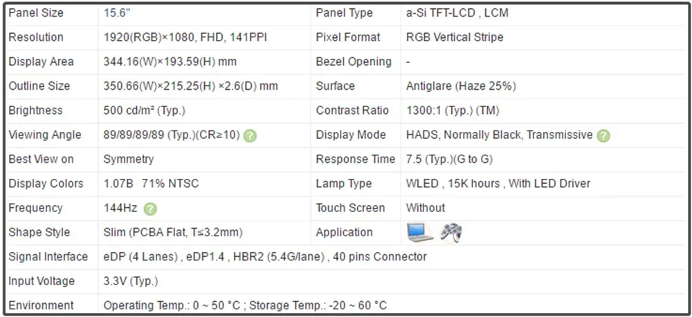 NV156FHM-N4J NV156FHM N4J 15 6-дюймовый IPS ЖК-экран Панель FHD 1920x1080 144 Гц EDP 40 контактов Тонкий 71%