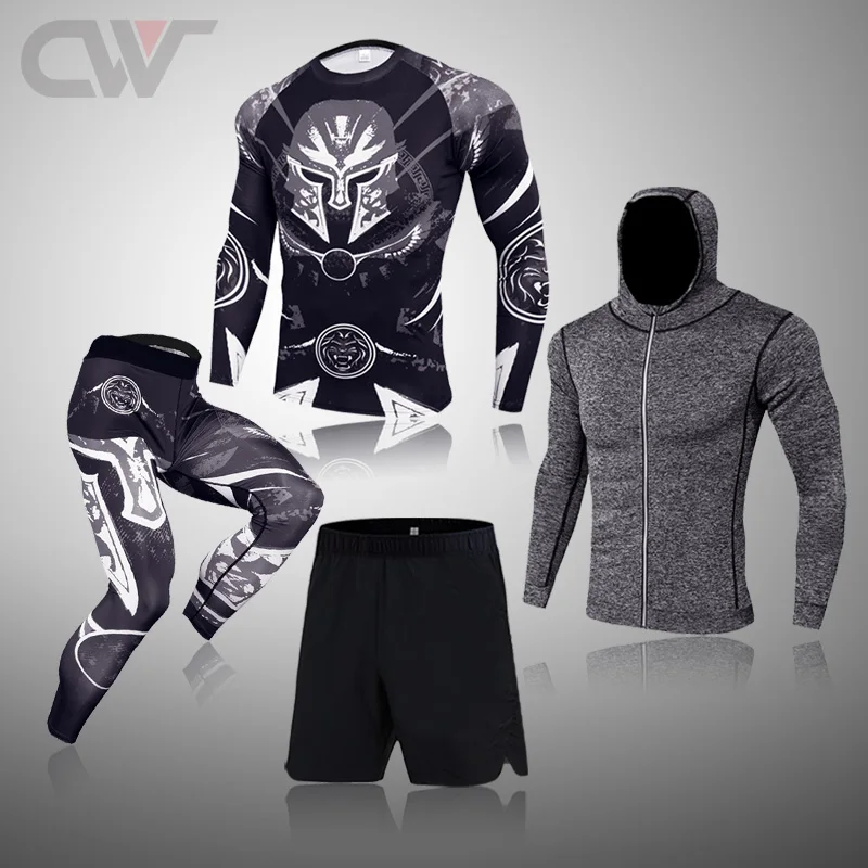 Set da compressione spartano 3D da uomo T-Shirt MMA calzamaglia sportiva da uomo Leggings giacca Fitness Bodybuilding abbigliamento allenamento tuta da corsa