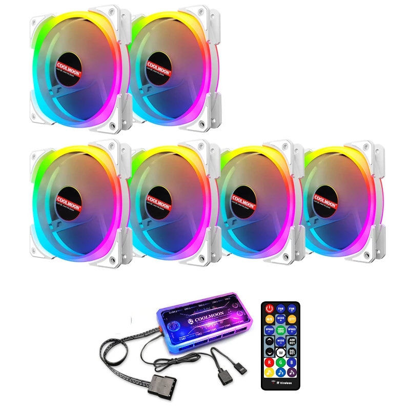 

COOLMOON RGB Case Fans, 6 Pack 120Mm Quiet Computer Cooling Fans, Colorful Radiator Aura Sync With IR Remote Quiet