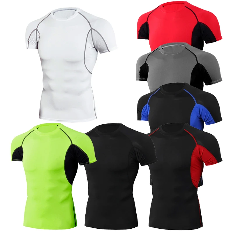 

Men T-Shirt Gym Compression Sporting Dry Fit Rashguard Fitness Sportswear Football Tight Short Sleeve Running Bodybuilding Shirt