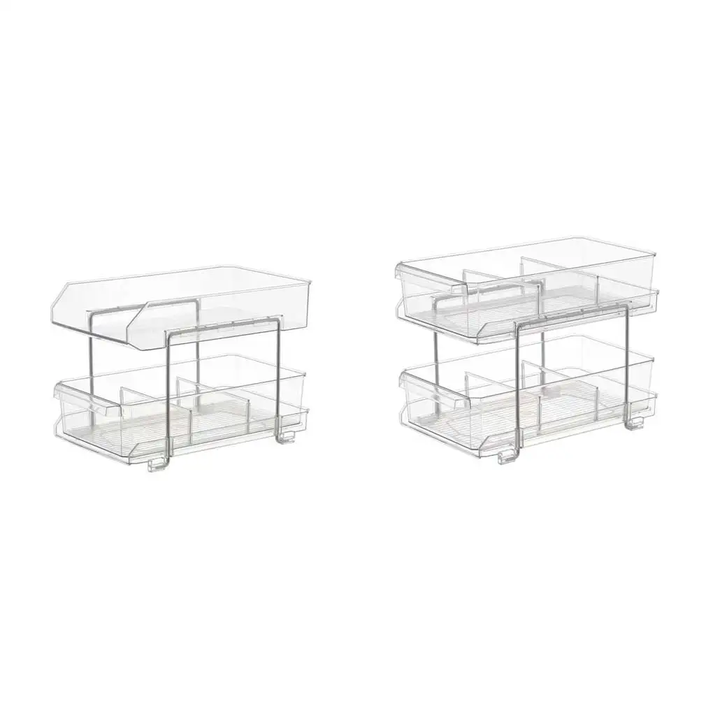 

Acrylic Storage Shelf Portable Dual Layer Transparent Slideable Handled Household Kitchen Bathroom Holder Organizer