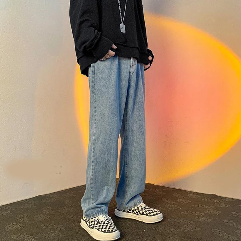 Men Jeans 2023 New Spring and Autumn Korean Version Wide Leg Solid Color Fashion Mid-waist Pants Straight Pants Y2k Denim Pants