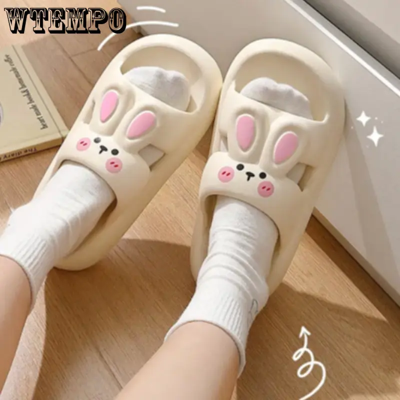 WTEMPO Cute Cartoon Rabbit Slippers Summer Home Slides Adult Girl Lady Silent Indoor Floor Outdoors Fun Sandals Dropshipping