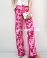 luxury desgner high end woman clothes branded wool blended knitted 3d monogram pattern bicolor jacquard wide leg women pants