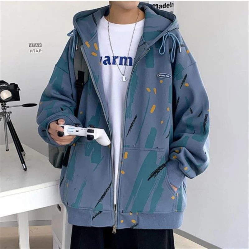 

2021 New Hoodie Men and Women Zipper Sweatshirt Korea Harajuku Fashion Loose Casual College Style Printed Hooded Jacket Cardigan