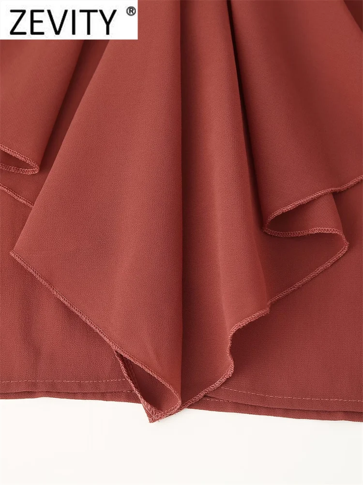 Zevity женская мода с v-образным вырезом и складками оборками однотонная шифоновая