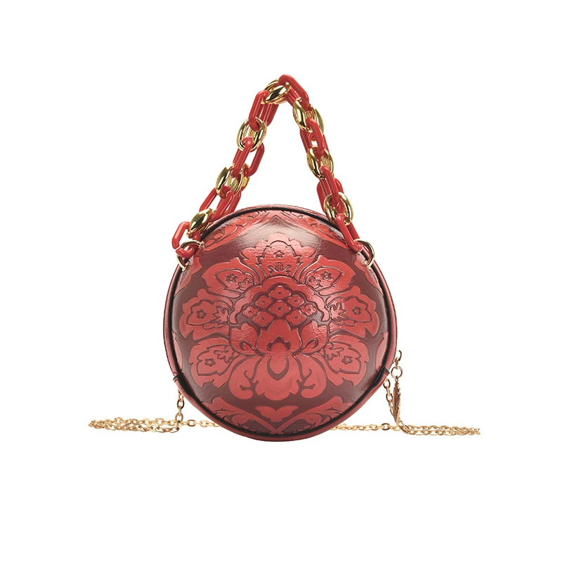 

Spherical Handbag High Quality Chain Shoulder Bag Crossbody Bag Retro Pattern Bags for Women Fashion Purse Luxury Women's Bag