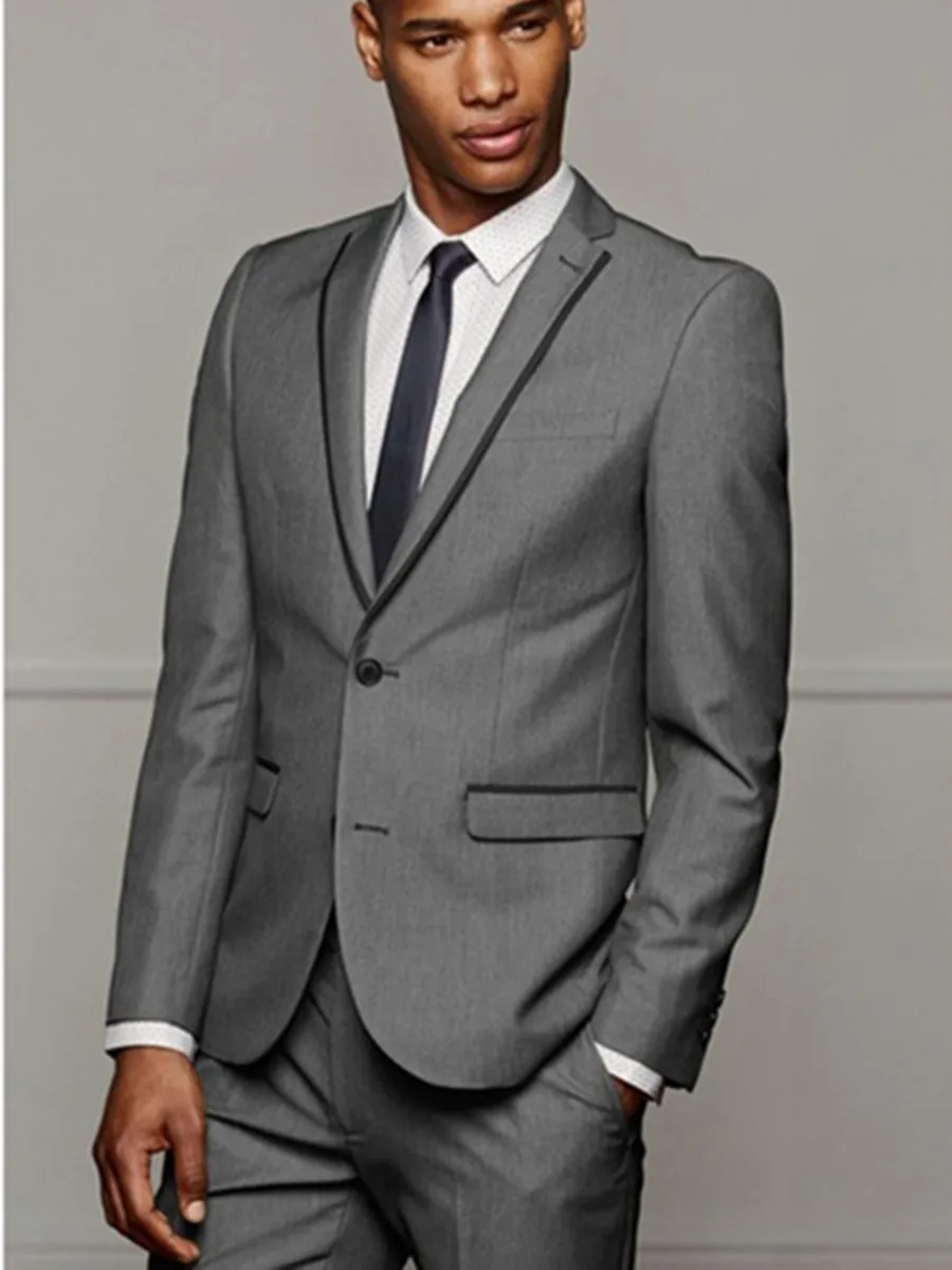 

Customize Groom Tuxedos Grey Men's Suit Jacket Blazers Halloween Costume Elegant For Luxury Man Suit's For Wedding 056