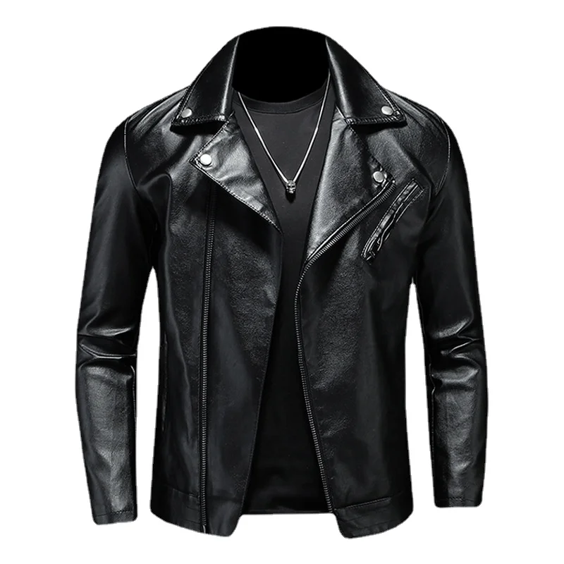 

Men's Casual Leather Jackets PU Winter Turn-down Collar Classical Zipper Motorcycle Solid Color Coats