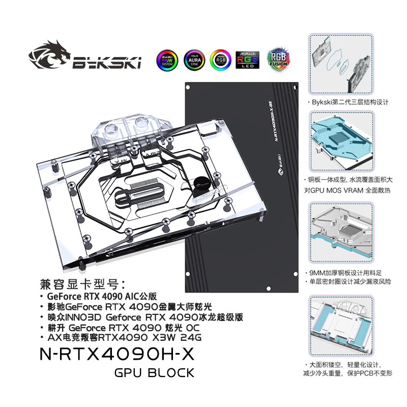 

Bykski N-RTX4090H-X GPU Block Use for NVIDIA RTX 4090 Reference Edition / RTX4090 AIC Video Card Water Cooling/Copper Radiator