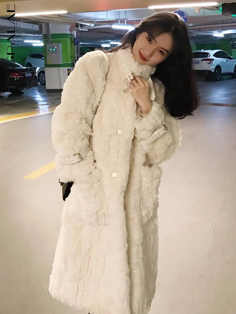 

SHENGPAIAE Fur Coats Elegant White Stand Neck Loose Thickened Velvet Long Sleeve Overcoats Warm Parkas Lamb Wool Jacket 5W3205