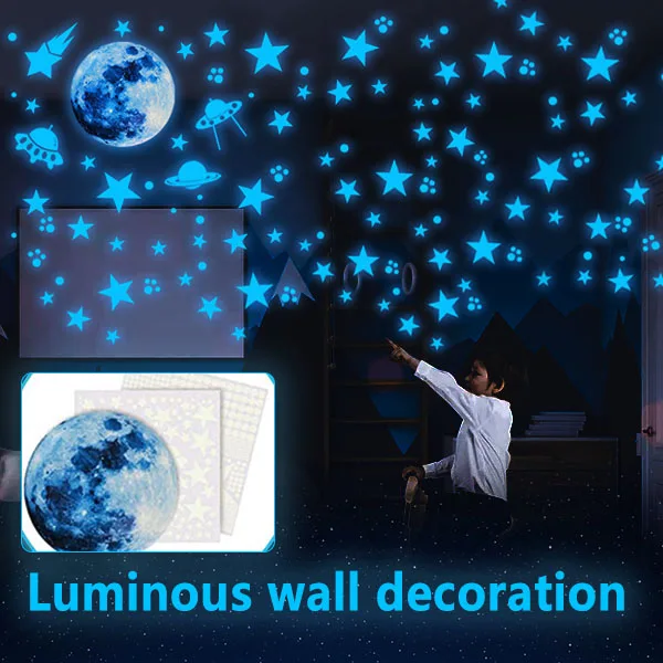 

Светящиеся самоклеящиеся наклейки на стену, романтичные флуоресцентные потолочные наклейки в виде звезд и Луны, декоративные настенные на...