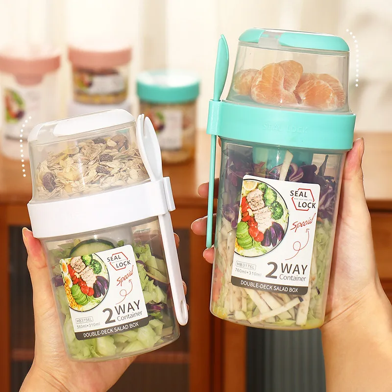 

Breakfast Oatmeal Cereal Nut Yogurt Salad Cup Seal Container Set with Fork Sauce Cup Lid Bento Tuppers Food Taper Bowl Lunch Box