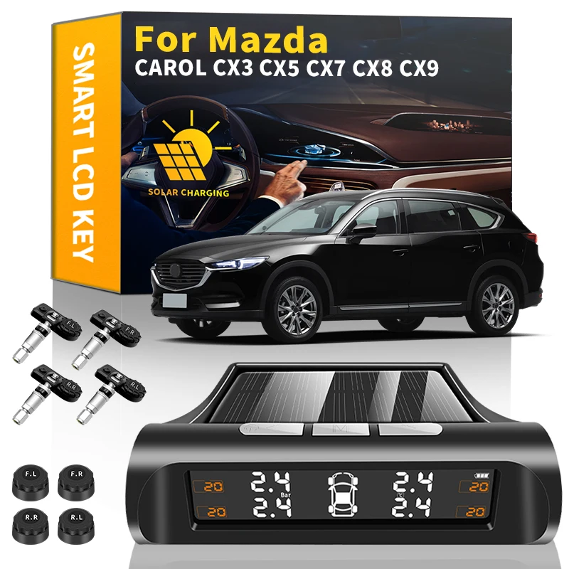 

TPMS Car Tire Pressure Monitor System wireless Solar Power LCD Display Tire Pressure Sensors For Mazda CAROL CX3 CX5 CX7 CX8 CX9
