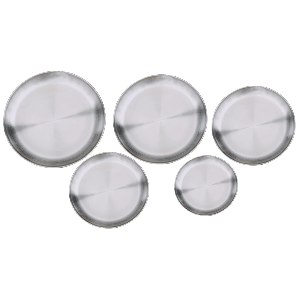 

5pcs Stainless Steel Food Plate Picnic Camping Dessert Snack Dish Tableware