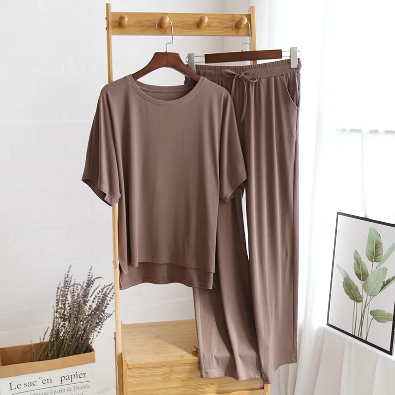 Modal Short Sleeve Trousers Tracksuit Thin Summer Leisure Can Be Worn Outside Elastic Soft Collarless Pj Sets for Women Pijamas