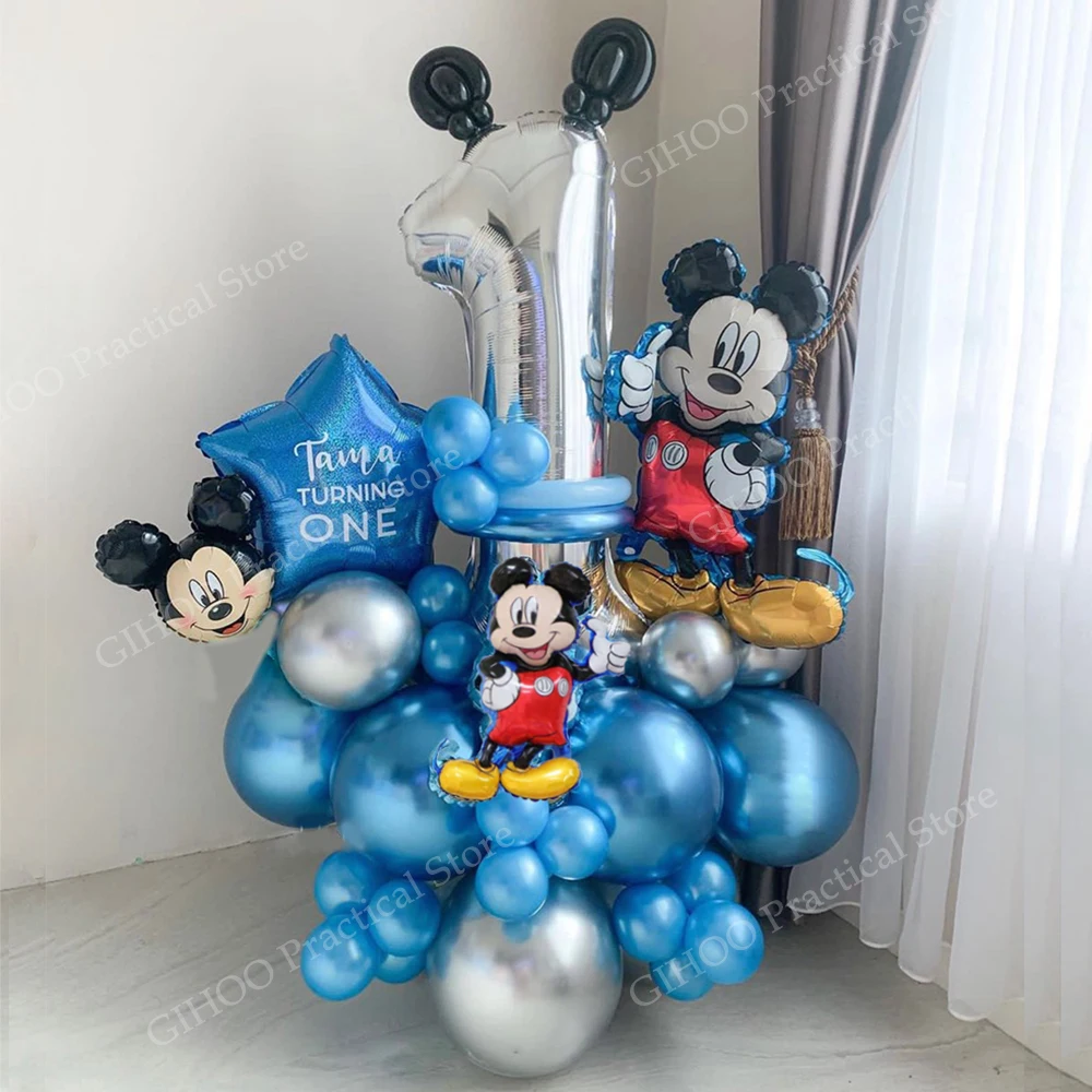 

37 шт., воздушный шар из алюминиевой пленки Disney Микки Мауса, металлический синий баллон, 32 дюйма, серебряные воздушные шары с цифрами, украшение для детского душа на день рождения