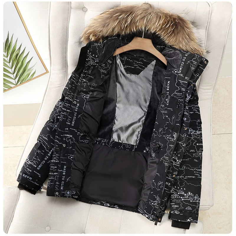 Пуховик мужской с капюшоном модный пуховик воротником из натурального меха