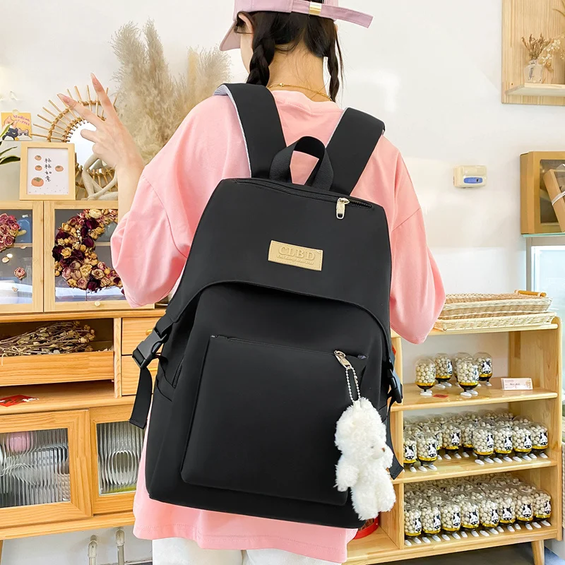 

Nylon Women Backpack Cute Pendant School Bag for Girls Large Capacity Outdoor Travel Backpacks Waterproof Storage Backpacks