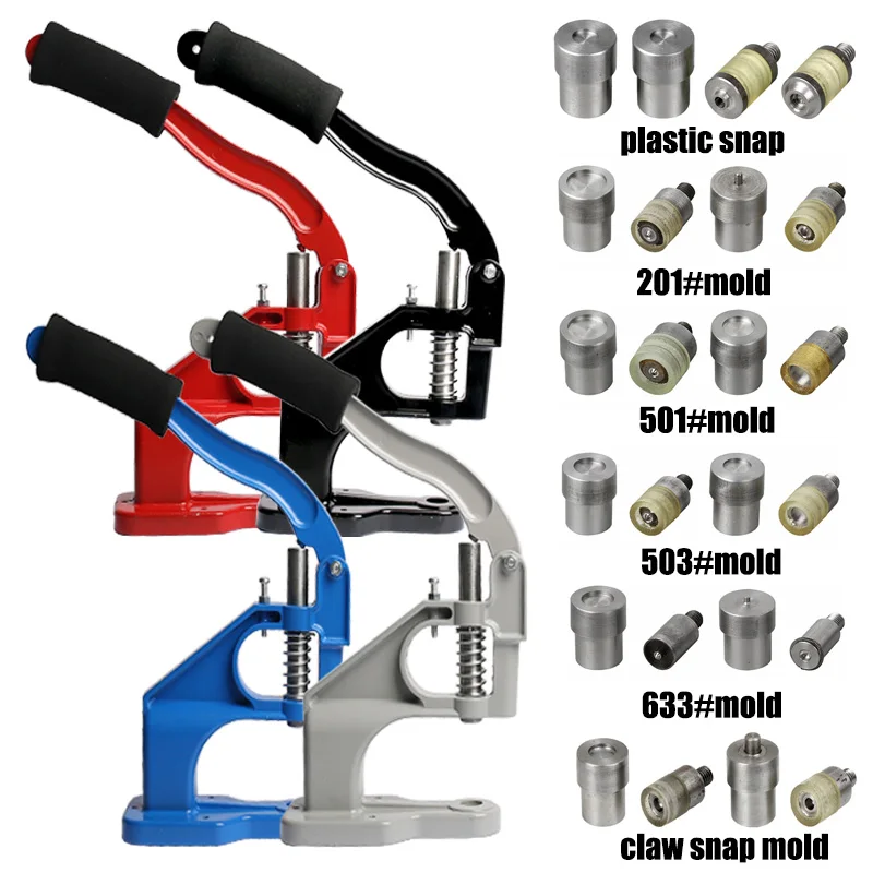 

Aluminum Hand Punch Press Machine and Steel Dies for Snap Buttons Eyelet Grommet Pearl Rivet Jeans Button Mold Sewing Accessorie