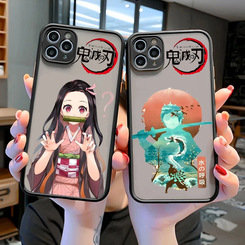

Cartoon Anime Demon Slayer Cellphone Bumper Clear Matte PC Back Phone Case For iphone11 12 13 14 Pro XS Max 7 8 14Plus X XR case