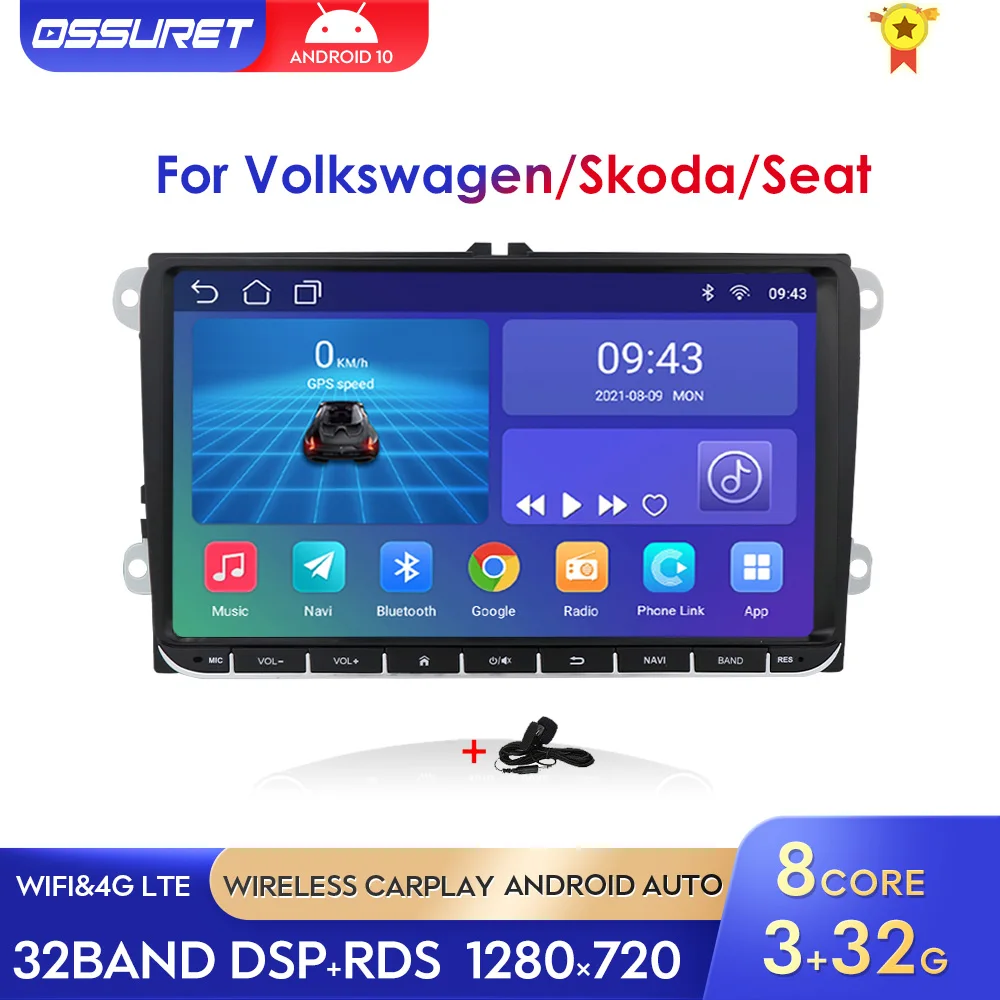 

Автомобильный мультимедийный плеер, мультимедийная система на Android 10, с 9 "экраном, GPS, DSP RDS, для VW/Volkswagen/Golf/Polo/Tiguan/Passat/b7/b6/Leon/Skoda/Octavia, типоразмер ...