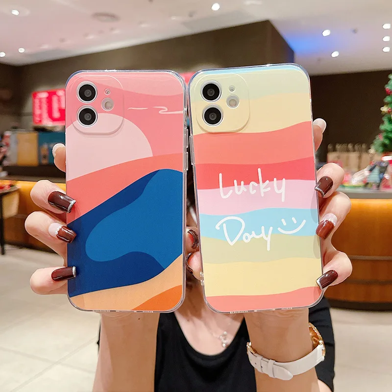 

Подходит для Apple 13 Телефон iPhone 12Pro Радужный смайлик английский 11 чистый красный новый защитный чехол xsmax